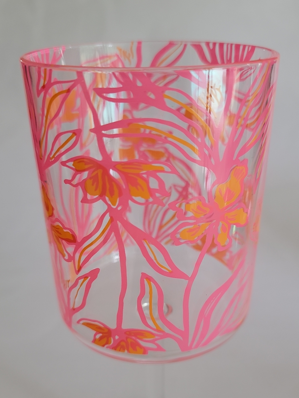 LILLY PULITZER PINK & ORANGE FLORAL ACRYLIC WINE GLASS - Picture 2 of 5